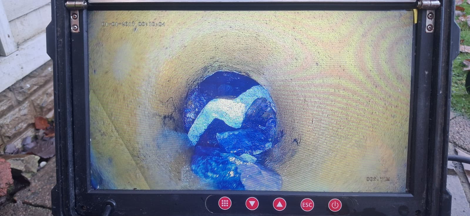 CCTV drain survey showing the inside of a drainage pipe