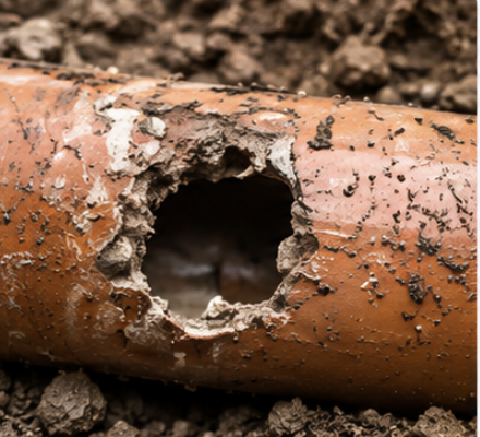 Small hole in underground drainage pipe